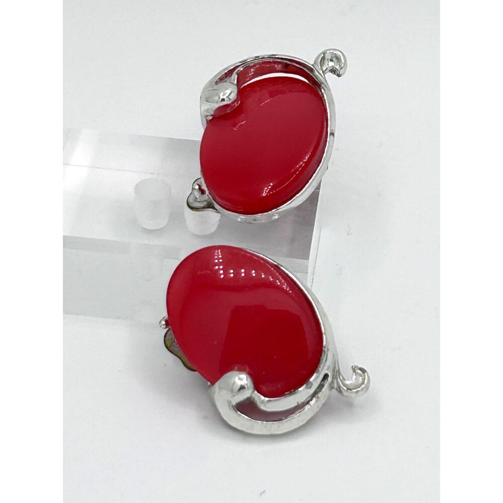 Vintage Red Lucite Thermoset Clip earrings - MCM 1960s